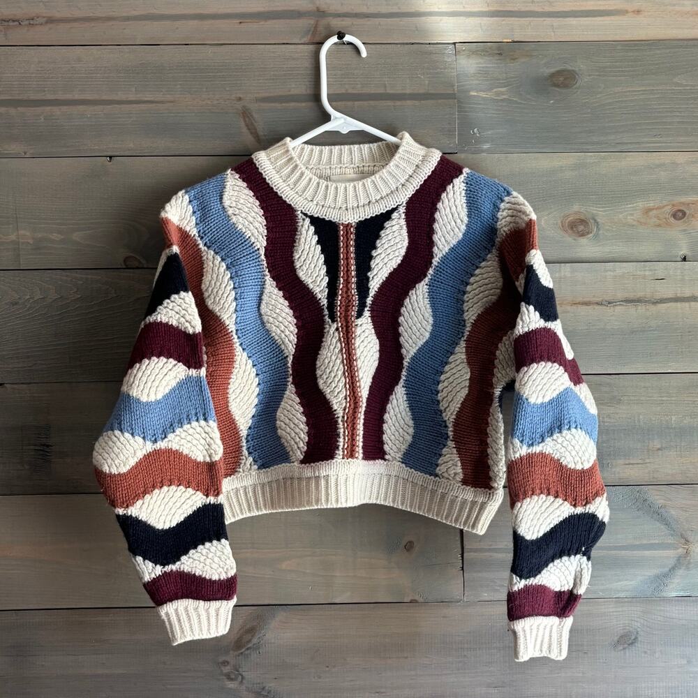 BA&SH | Weber Pullover Cropped Sweater Wave-Knit Wool Blend Size XS